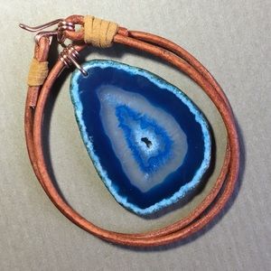 18” Beautiful Blue Agate Leather Necklace